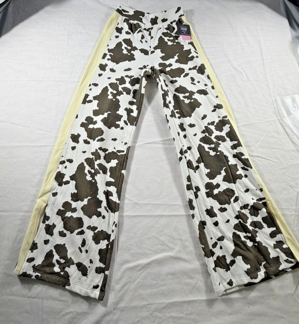 Women’s Cow Print Sweatpants Grayson Threads Wide Leg Soft Contrast Size 2xSmall